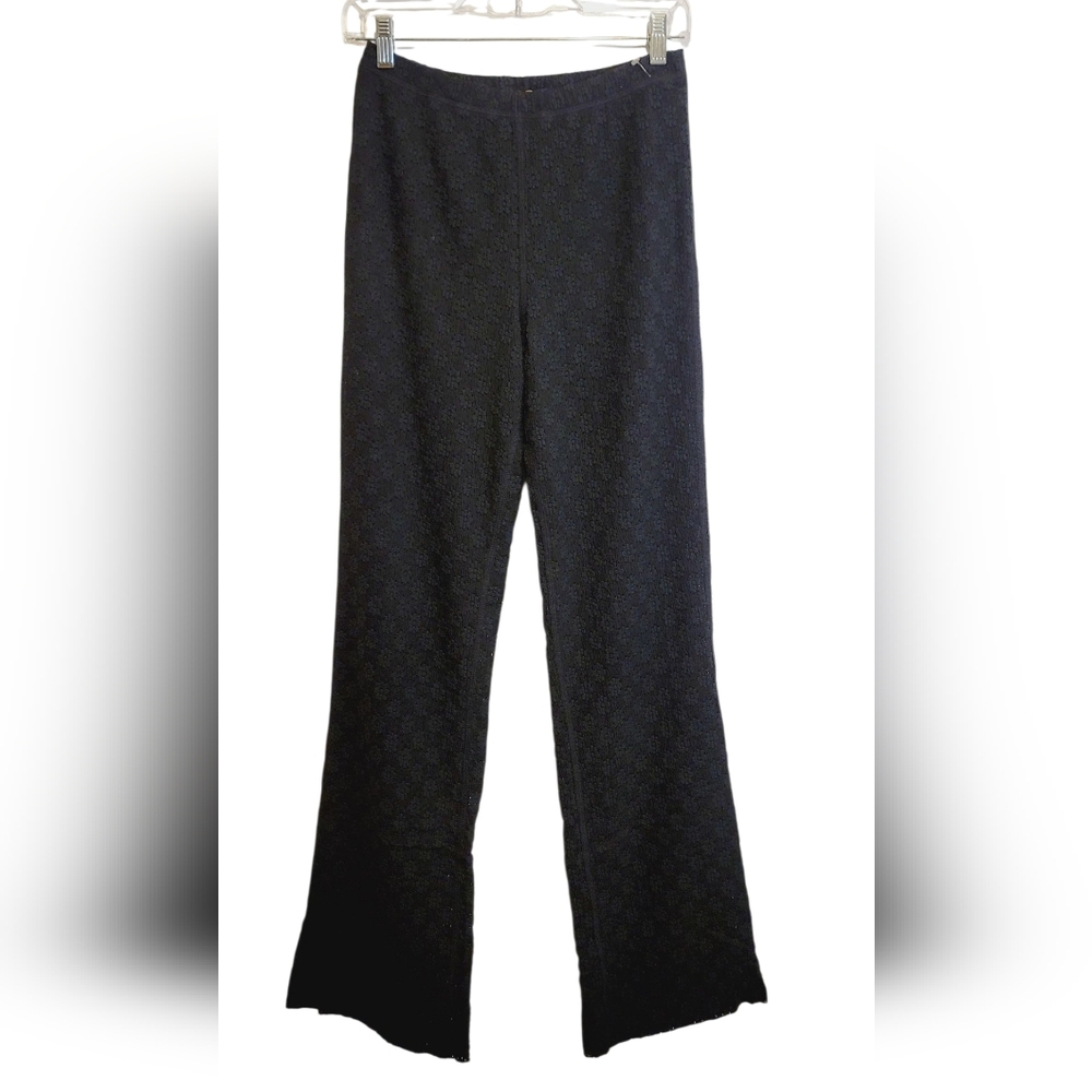 Free People FP One Ona Black Floral Lace Sheer Stretch Pull-On Flare Pants NWOT